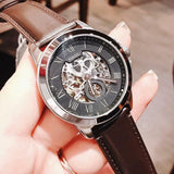 Buy Shop Fossil Grant Automatic Skeleton Black Dial Brown Leather Strap Watch for Men - ME3095 USA Online