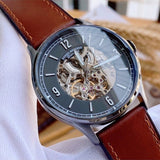 Buy Shop Fossil Forrester Automatic Skeleton Grey Dial Brown Leather Strap Watch for Men - ME3178 USA Online