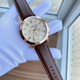 Buy Shop Fossil Grant Chronograph White Dial Brown Leather Strap Watch for Men - FS4991 USA Online