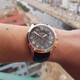 Buy Shop Fossil Grant Chronograph Grey Dial Black Leather Strap Watch for Men - FS5085 USA Online