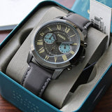 Buy Shop Fossil Grant Chronograph Gunmetal Grey Dial Grey Leather Strap Watch for Men - FS5183 USA Online