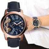 Buy Shop Fossil Grant Twist Multifunction Blue Dial Blue Leather Strap Watch for Men - ME1162 USA Online