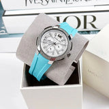 Buy Shop Michael Kors Sidney Multifunction Analog White Dial Turquoise Silicone Strap Watch For Women - MK7246 USA Online