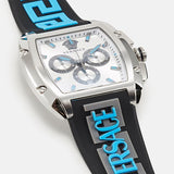 Versace Dominus Chronograph Silver Dial Black Rubber Strap Watch For Men - VE6H00123