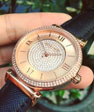 Buy Shop Michael Kors Catlin Rose Gold Crystal Dial Black Leather Strap Watch for Women - MK2376 USA Online