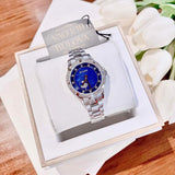 Bulova Crystal Collection Blue Mother of Pearl Dial Silver Steel Strap Watch for Women - 96L238