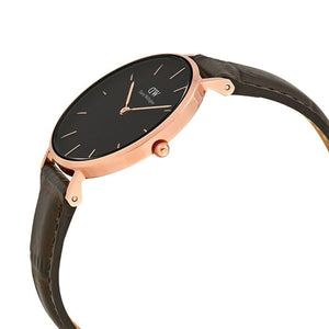 Buy Shop Daniel Wellington Classic Petite York Black Dial Brown Leather Strap Watch For Women - DW00100226 USA Online