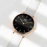 Buy Shop Daniel Wellington Classic Petite Bondi Black Dial White Leather Strap Watch For Women - DW00100283 USA Online