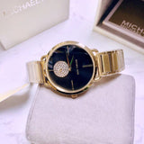 Buy Shop Michael Kors Portia Black Dial Gold Steel Strap Watch for Women - MK3788 USA Online