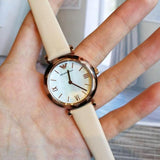 Emporio Armani Mother of Pearl Dial Beige Leather Strap Watch For Women - AR11004