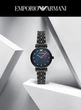Buy Shop Emporio Armani Gianni T-Bar Quartz Black Mother of Pearl Dial Black Steel Strap Watch For Women - AR11268 USA Online