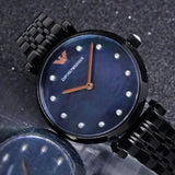 Buy Shop Emporio Armani Gianni T-Bar Quartz Black Mother of Pearl Dial Black Steel Strap Watch For Women - AR11268 USA Online