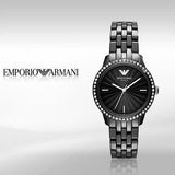 Buy Shop Emporio Armani Crystal Ceramica Black Dial Black Steel Strap Watch For Women - AR1478 USA Online