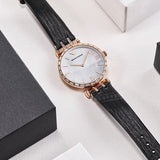 Buy Shop Emporio Armani Gianni T-Bar Mother of Pearl Dial Black Leather Strap Watch For Women - AR11295 USA Online