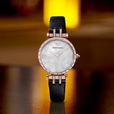 Buy Shop Emporio Armani Gianni T-Bar Mother of Pearl Dial Black Leather Strap Watch For Women - AR11295 USA Online