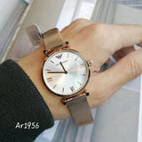 Buy Shop Emporio Armani Gianni T Bar Silver Dial Rose Gold Mesh Bracelet Watch For Women - AR1956 USA Online