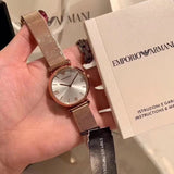 Buy Shop Emporio Armani Gianni T Bar Silver Dial Rose Gold Mesh Bracelet Watch For Women - AR1956 USA Online