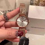 Buy Shop Emporio Armani Gianni T Bar Silver Dial Rose Gold Mesh Bracelet Watch For Women - AR1956 USA Online