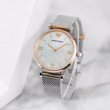Buy Shop Emporio Armani Gianni T Bar Mother of Pearl Dial Silver Mesh Bracelet Watch For Women - AR2068 USA Online