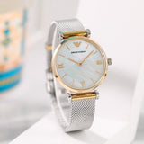 Buy Shop Emporio Armani Gianni T Bar Mother of Pearl Dial Silver Mesh Bracelet Watch For Women - AR2068 USA Online