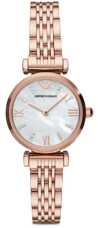 Buy Shop Emporio Armani Gianni T-Bar Mother of Pearl Dial Rose Gold Steel Strap Watch For Women - AR11316 USA Online