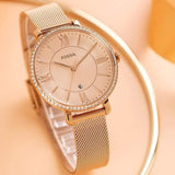 Buy Shop Fossil Jacqueline Quartz Rose Gold Dial Rose Gold Mesh Strap Watch for Women - ES4628 USA Online