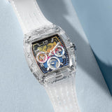 Buy Shop Guess Phoenix Polycarbonate Clear Multi-function Black Dial Clear Rubber Strap Watch for Men - GW0499G3 USA Online