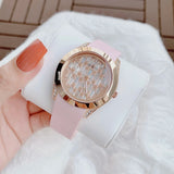 Buy Shop Guess Clarity Gold Dial Pink Silicone Strap Watch for Women - GW0109L2 USA Online
