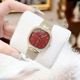 Buy Shop Guess Quartz Red Dial Gold Mesh Strap Watch For Women - GW0354L4 USA Online