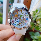 Buy Shop Guess Wanderlust Crystals Silver Dial White Rubber Strap Watch for Women - W1059L1 USA Online
