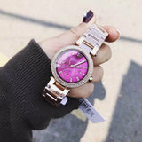 Buy Shop Michael Kors Mini Parker Multi-Function Plum Mother of Pearl Dial Rose Gold Steel Strap Watch For Women - MK6403 USA Online