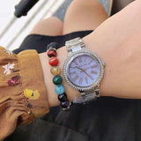 Buy Shop Michael Kors Taryn Mother of Pearl Purple Dial Silver Steel Strap Watch For Women - MK6562 USA Online