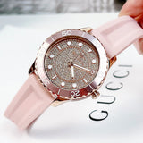 Buy Shop Michael Kors Runway Three Hand Crystal Pave Dial Pink Rubber Strap Watch For Women - MK6854 USA Online