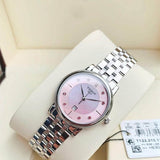 Tissot T Classic Carson Premium Lady Mother of Pearl Pink Dial Silver Steel Strap Watch For Women - T122.210.11.159.00