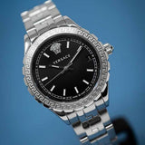 Buy Shop Versace Hellenyium Black Dial Silver Steel Strap Watch for Women - V12020015 USA Online