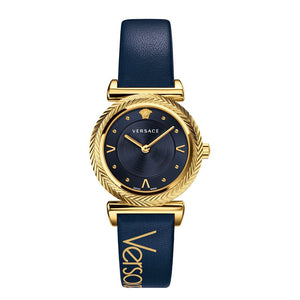 Buy Shop Versace Greca Blue Dial Blue Leather Strap Watch for Women - VERE00218 USA Online