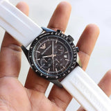 Buy Shop Emporio Armani Sportivo Chronograph Black Dial White Rubber Strap Watch For Men - AR6112 USA Online