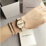 Buy Shop Emporio Armani Gianni T Bar Light Brown Dial White Leather Strap Watch For Women - AR1769 USA Online