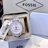 Buy Shop Fossil Original Boyfriend White Dial Light Blue Leather Strap Watch for Women - ES4045 USA Online