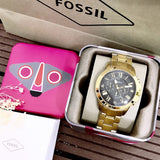 Buy Shop Fossil Grant Chronograph Black Dial Gold Steel Strap Watch for Men - FS4815 USA Online