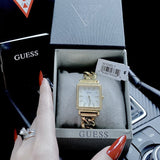 Buy Shop Guess Vanity Diamonds Silver Dial Gold Steel Strap Watch for Women - W1030L2 USA Online