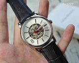 Buy Shop Emporio Armani Meccanico Silver Skeleton Dial Black Leather Watch For Men - AR1997 USA Online