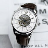 Buy Shop Emporio Armani Meccanico White Dial Brown Leather Strap Watch For Men - AR1946 USA Online