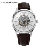 Buy Shop Emporio Armani Meccanico White Dial Brown Leather Strap Watch For Men - AR1946 USA Online
