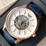 Buy Shop Emporio Armani Meccanico Automatic White Dial Blue Leather Strap Watch For Men - AR1947 USA Online