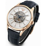 Buy Shop Emporio Armani Meccanico Automatic White Dial Blue Leather Strap Watch For Men - AR1947 USA Online