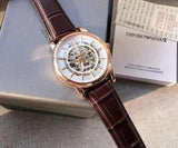 Buy Shop Emporio Armani Meccanico Silver Skeleton Dial Brown Leather Strap Watch For Men - AR1983 USA Online