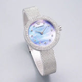 Emporio Armani Rosa Diamonds Mother of Pearl Blue Dial Silver Mesh Bracelet Watch For Women - AR11380