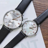 Buy Shop Emporio Armani Gianni T Bar Mother of Pearl Dial Black Leather Strap Watch For Women - AR90002 USA Online