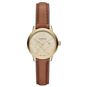 Buy Shop Burberry The Classic Champagne Gold Dial Brown Leather Strap Watch for Women - BU10101 USA Online
